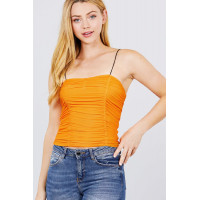 V-neck W/shirring Detail Elastic Strap Mesh Cami Top