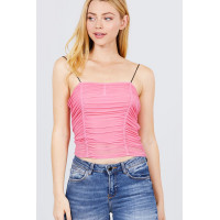 V-neck W/shirring Detail Elastic Strap Mesh Cami Top