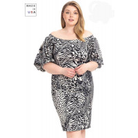 Plus Size  Animal Print Crepe Stretch Bodycon Dress