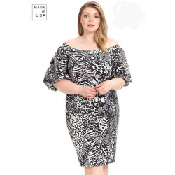 Plus Size  Animal Print Crepe Stretch Bodycon Dress