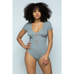 Short Sleeve Hook And Eye Ribbed Knit