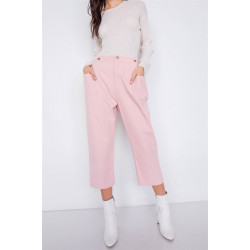 Pastel Chic Solid Ankle Wide Leg Adjustable Snap Waist Pants