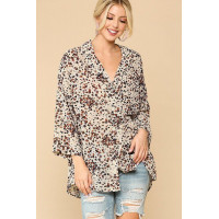 Animal Print Button Down Lapel Collar Shirt With Chest Pocket