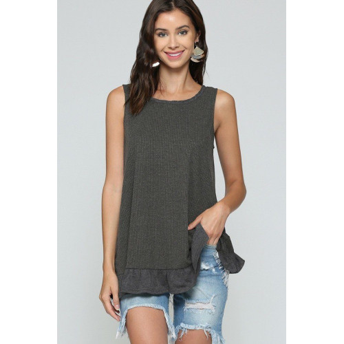 Sleeveless Back Lace Ruffle Detail Tank Top