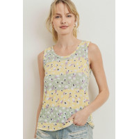 Printed Terry Back Opened Sleeveless Top