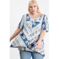 Short Sleeve Aztec Patterned Layered Top
