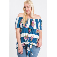 Off Shoulder Ruffled Front Tie Top