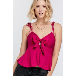 Cutout Detail Ruched Twist Bow Sweetheart Neckline Smocked Back Ribbon Tie Spaghetti Strap Cami Top