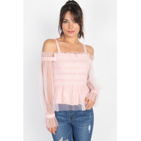 Sheer Mesh Open Shoulder Top