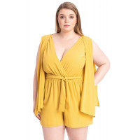 Shimmer Fabric Draped Open Sleeve Romper