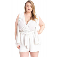 Shimmer Fabric Draped Open Sleeve Romper