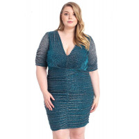 Ribbed Shimmer Shirring Mini Dress