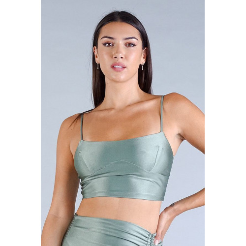 Sexy Spaghetti Strap Darted Under Bust Crop Top