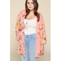 Plus Size Floral Printed Oversize Flowy And Airy Kimono With Dramatic Bell Sleeves