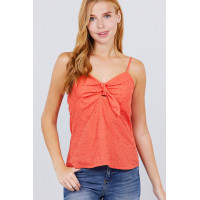 V-neck w/front bow tie eyelet woven cami top