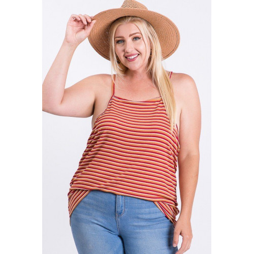 Sleeveless Multi Color Rib Fabric Tank Top