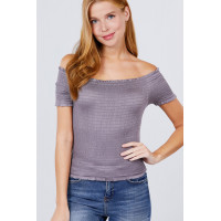 Short Sleeve Off The Shoulder Smocked Rayon Spandex Top