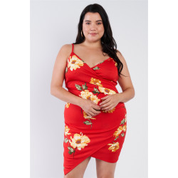 Plus Size Floral Print V-neck Cinched Size Chic Mini Dress