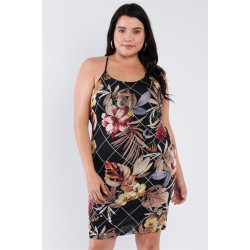Plus Size Criss-cross Open Back Mini Floral Print Dress