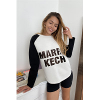 Contrast Sleeve Curved Hem Sweater