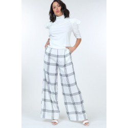 High Waist Plaid Print Wide Leg Pants