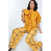 High Waist Plaid Print Wide Leg Pants