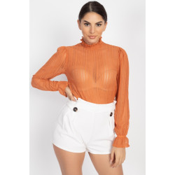 Ruffle Mock Neck Lace Top