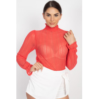 Ruffle Mock Neck Lace Top