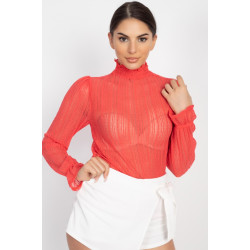 Ruffle Mock Neck Lace Top