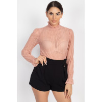 Ruffle Mock Neck Lace Top