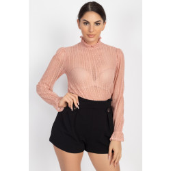 Ruffle Mock Neck Lace Top