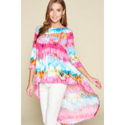 Tie-dye Venechia High Low Fashion Top With 3/4 Sleeves
