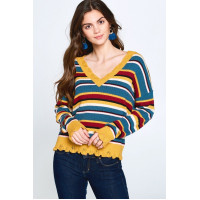Multi-colored Variegated Striped Knit Sweater
