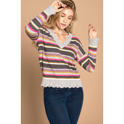 Multi-colored Variegated Striped Knit Sweater