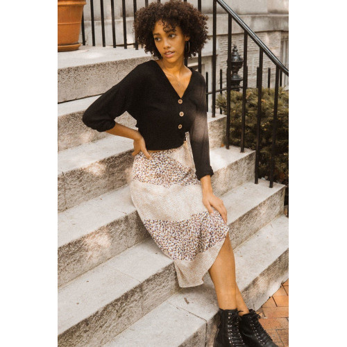 A Floral-print Woven Midi Skirt