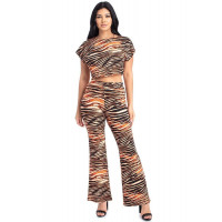 Zebra Print Crop Top And Palazzo Pants Set