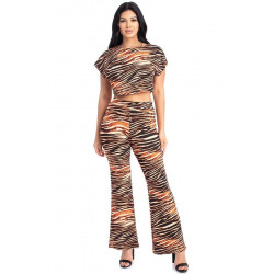 Zebra Print Crop Top And Palazzo Pants Set