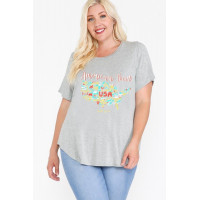 Usa Tour Graphic Round Hem Short Sleeve Top