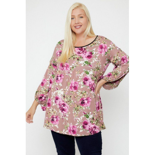 Floral, Bubble Sleeve Tunic