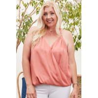 Front Surplice Pleats Back Shirring Solid Cami Top