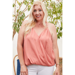 Front Surplice Pleats Back Shirring Solid Cami Top