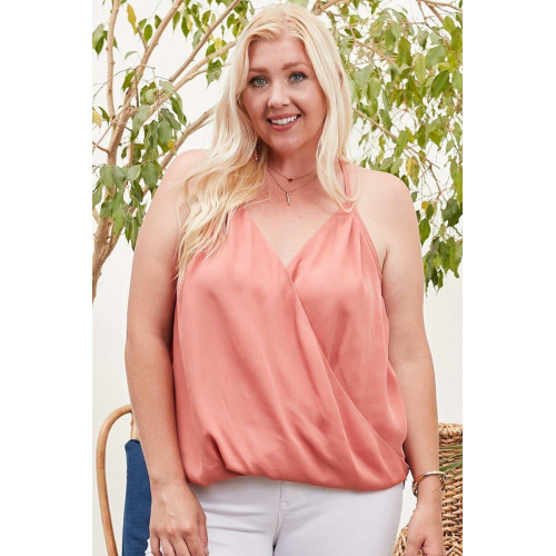 Front Surplice Pleats Back Shirring Solid Cami Top