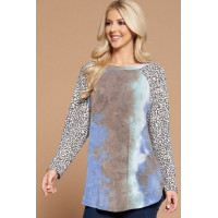 Plus Size French Terry Tie Dye Casual Color Block Top