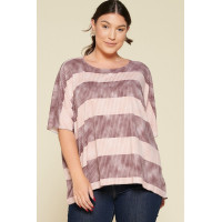 Stripe Printed Pleated Blouse Featuring A Boat Neckline And 1/2 Sleeves