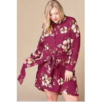 Floral Woven Button-down Collared Shirt Dress