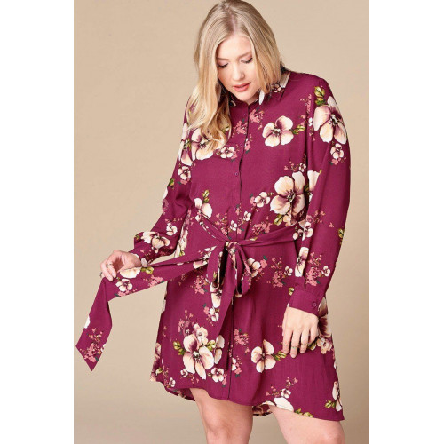 Floral Woven Button-down Collared Shirt Dress