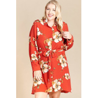 Floral Woven Button-down Collared Shirt Dress
