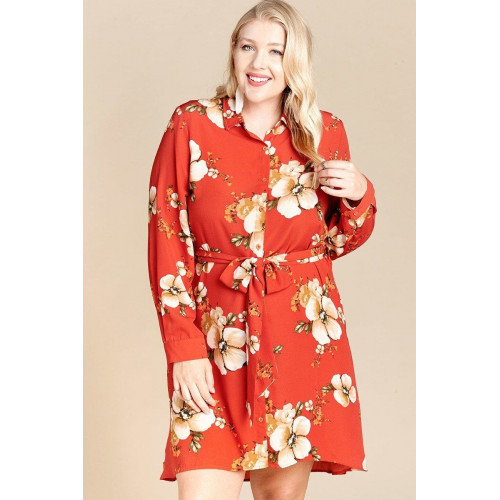 Floral Woven Button-down Collared Shirt Dress