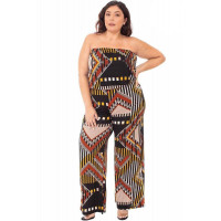 Abstract Print Tupbe Top Plus Size Jumpsuit