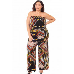Abstract Print Tupbe Top Plus Size Jumpsuit